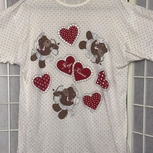 Vintage Avon Bears Angel Cupid Heart Valentine's Day Tshirt Gown Free Size